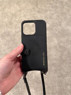 Bandolier Black Pebbled Leather Crossbody Phone Case